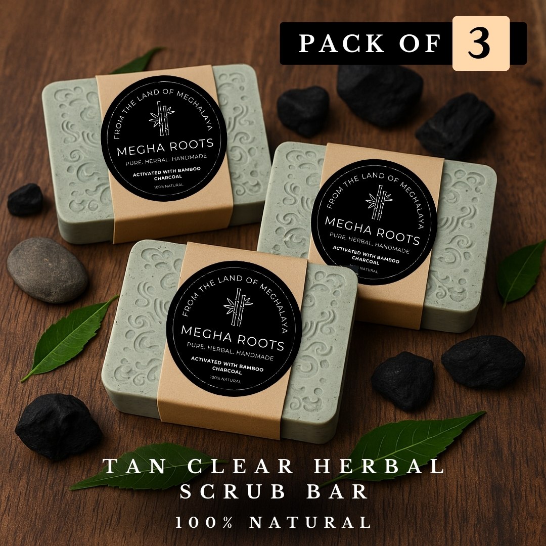 Tan Clear Herbal Scrub Organic Soap Bar (Pack of 3) Organic Soap